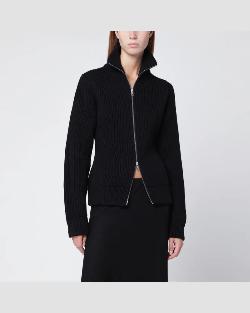 Maison Margiela Schwarzer Woll-Cardigan mit Reißverschluss Schwarz