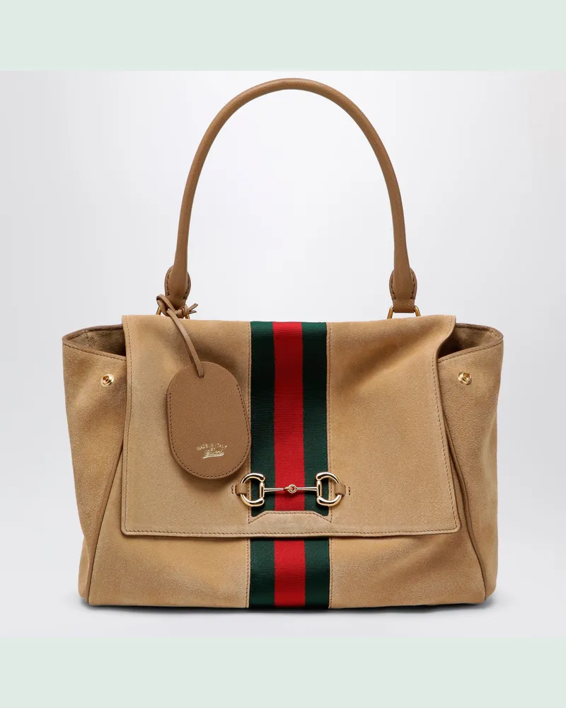 Gucci Paparazzo-Handtasche in mittlerer Größe aus sandfarbenem Wildleder Beige