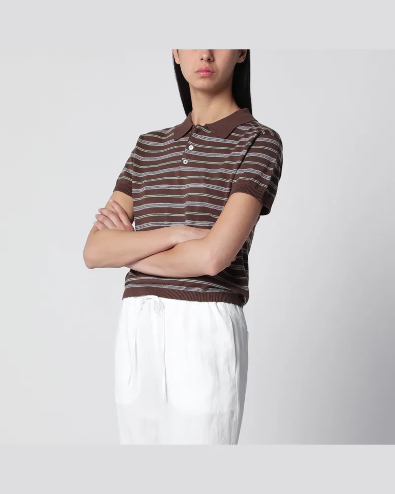 Dunst Gestreiftes Polo aus Leinenmischung in Braun/Mintgrün Brown