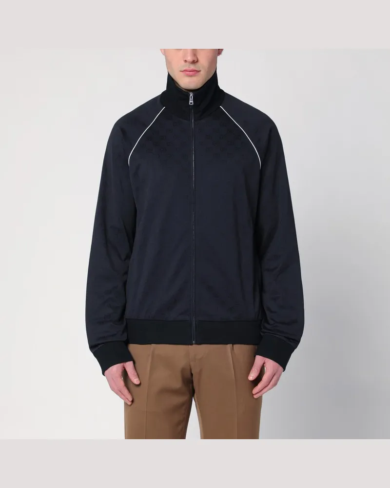 Gucci Marineblaue Sweatjacke aus GG-Jacquard Blau