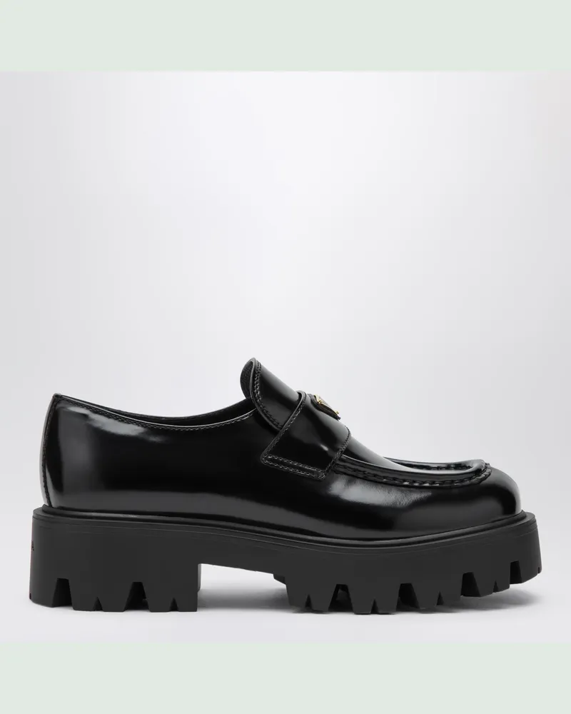 Prada Schwarze Loafer aus gebürstetem Leder Black