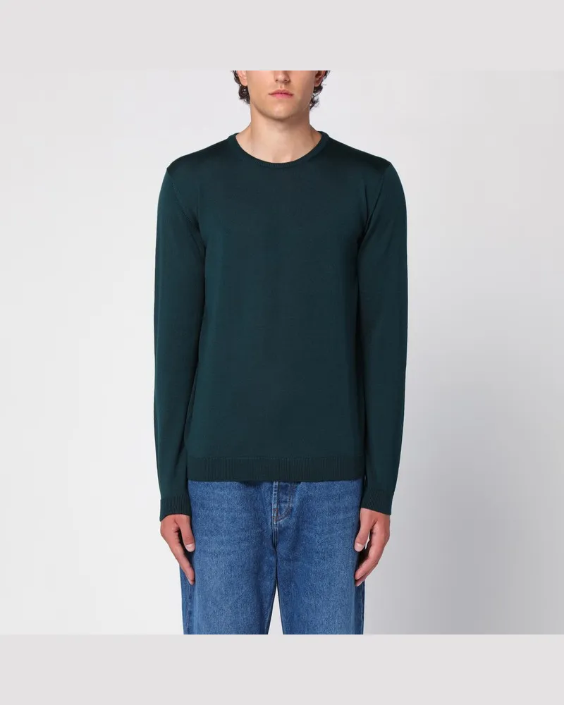 Roberto Collina Flaschengrüner Pullover mit Rundhalsausschnitt aus Merinowolle Grün