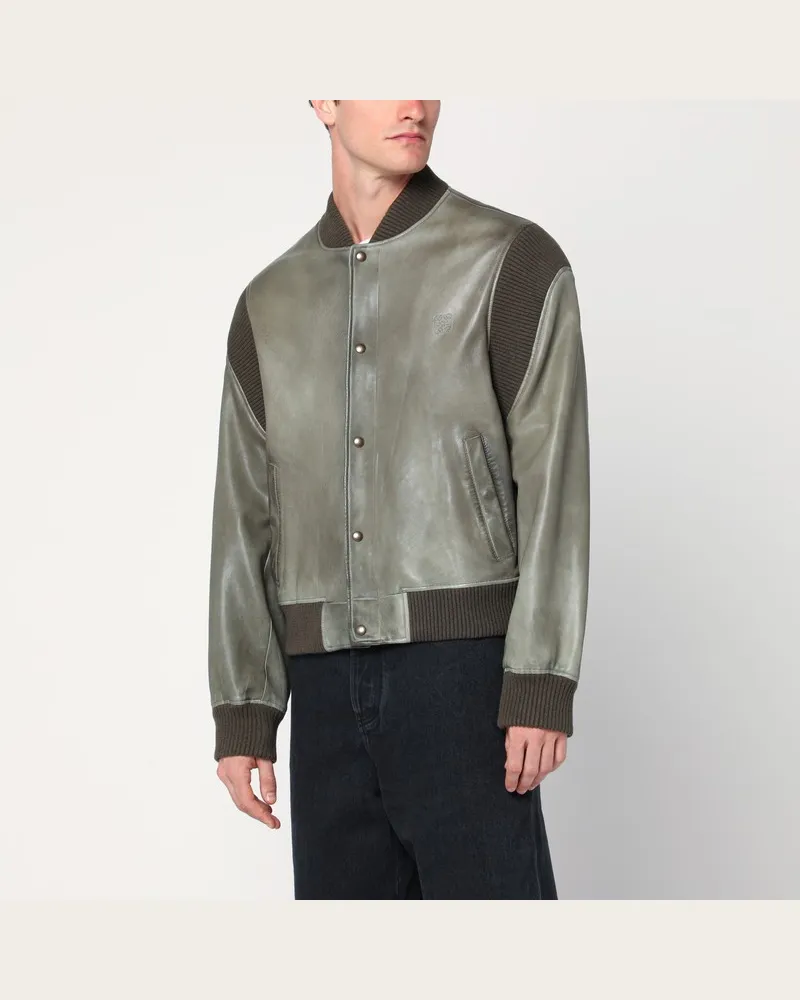 Loewe Khaki Leder-Bomberjacke Grün
