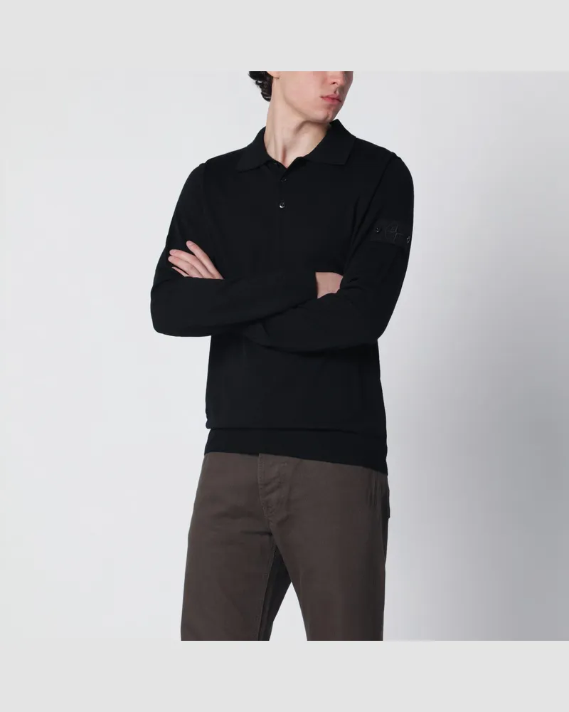 Stone Island Schwarzer Wollpullover mit Polokragen Black