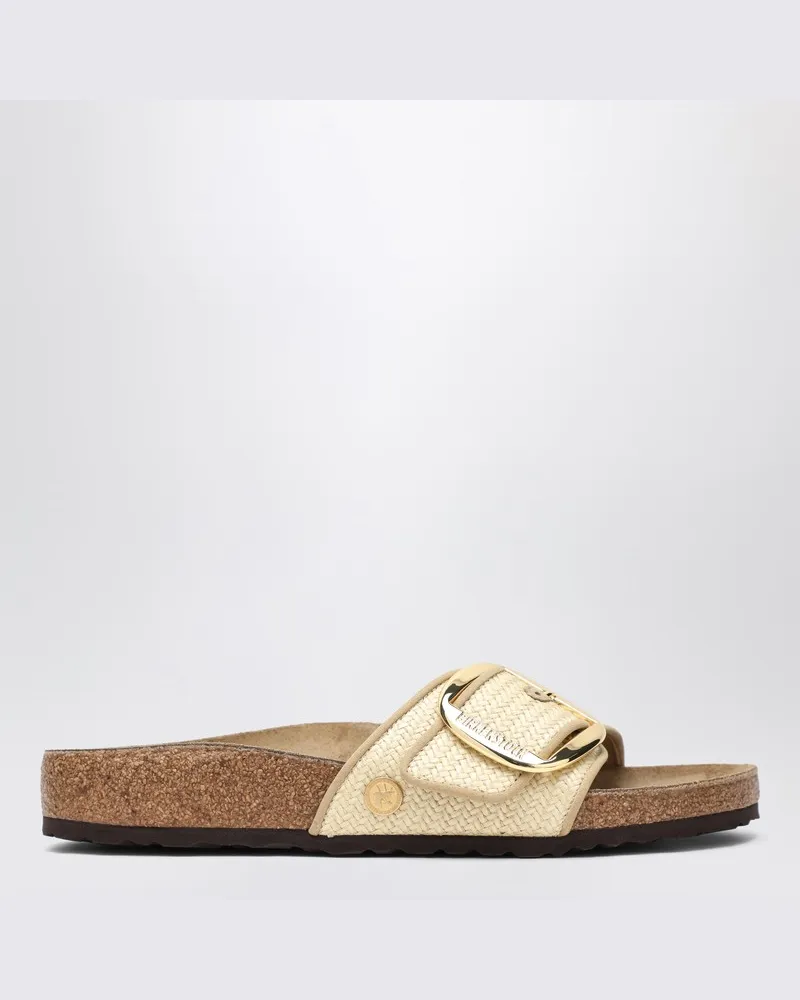 Birkenstock Madrid Big Buckle Raffia-Pantoletten Beige