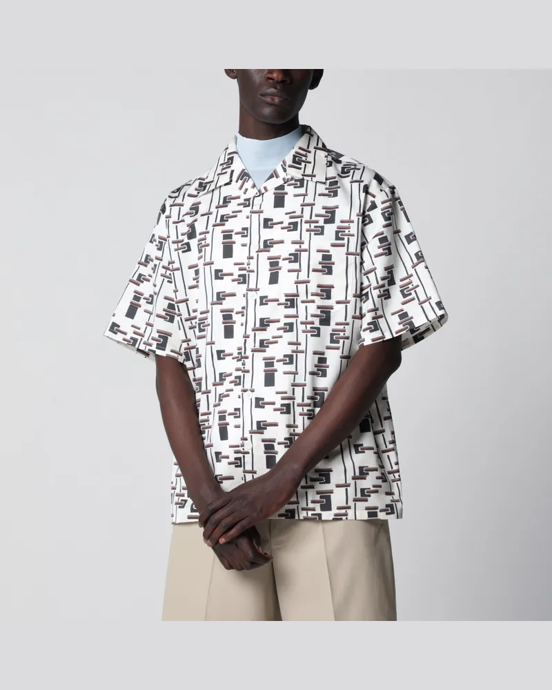 Prada Bedrucktes Hemd in Natur/Bordeaux aus Seidenmischung Burgundy