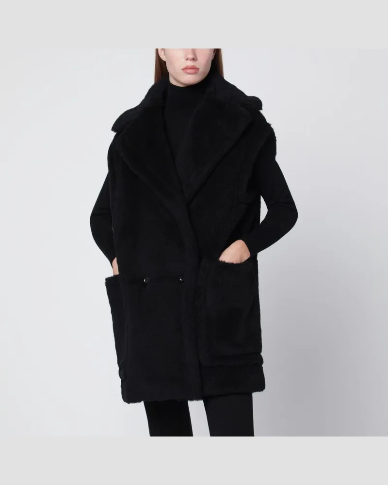 Max Mara Schwarze Teddy-Weste aus Alpaka und Wolle Schwarz