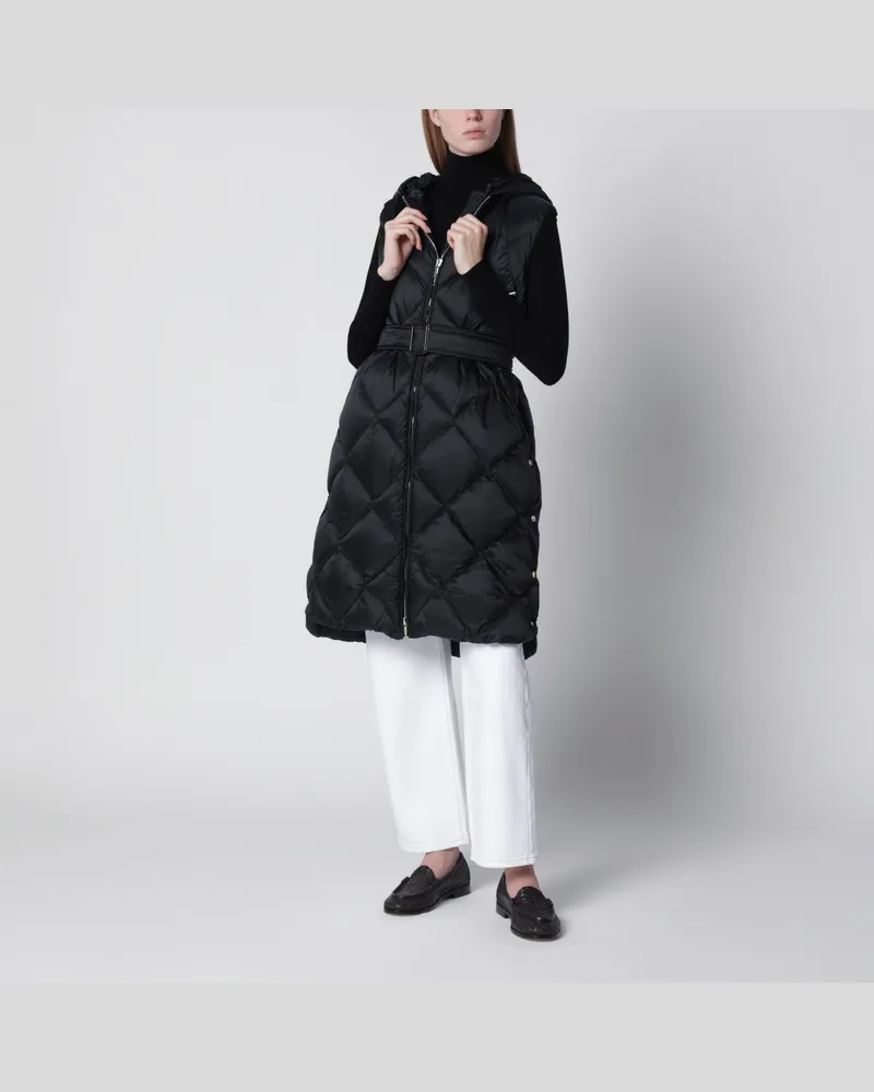 Max Mara Ärmellose schwarze Daunenjacke mit Gürtel Beige