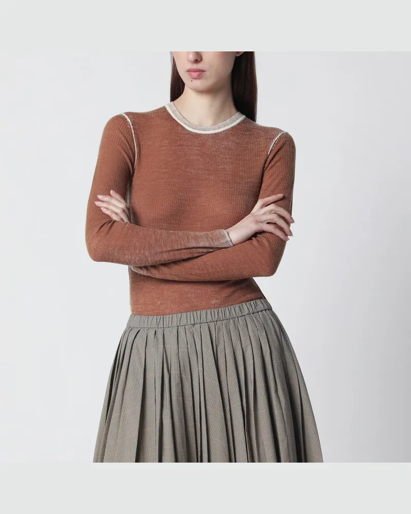 6397 Gerippter Pullover in Wüstenfarbe mit Vintage-Effekt Brown