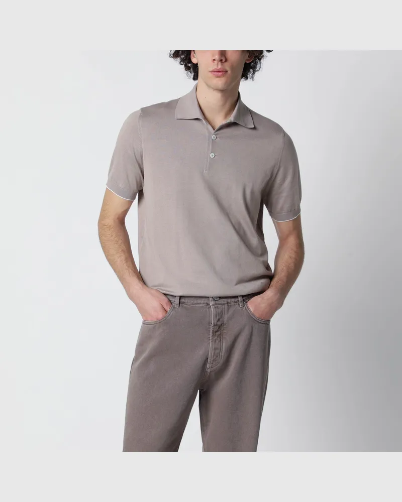 Brunello Cucinelli Hellbraunes Poloshirt aus Baumwollstrick Brown