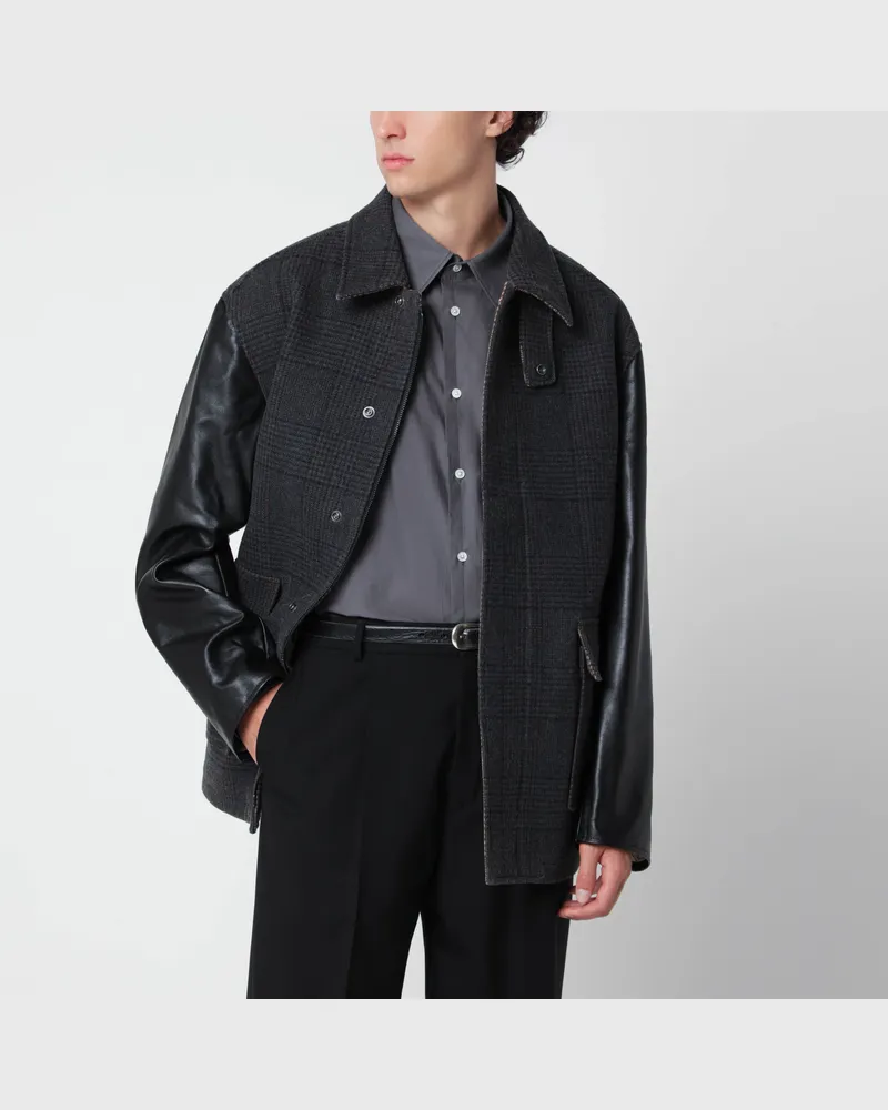 Our Legacy Karierte Still Jacke aus Wolle und Leder Black