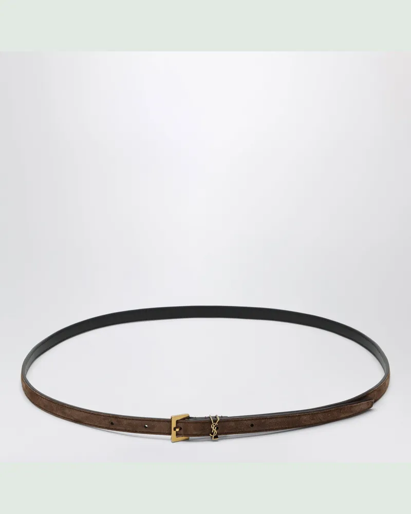 Saint Laurent Extra schmaler Cassandre Gürtel aus Wildleder in Braun Brown