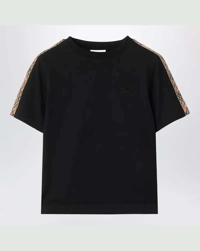 Burberry Schwarzes T-Shirt mit Karomuster-Detail Black