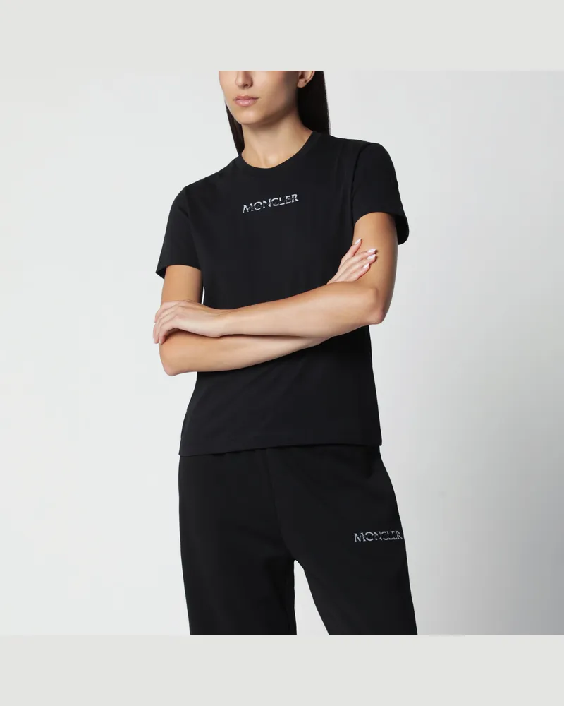 Moncler Schwarzes Baumwoll-T-Shirt mit Logo Black