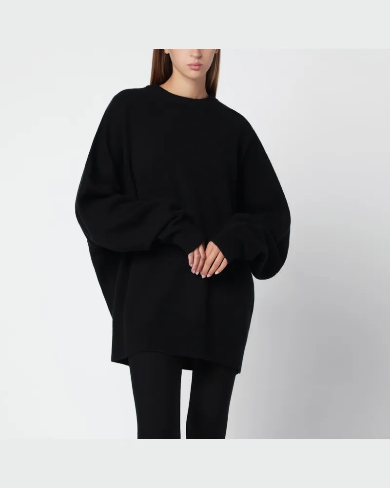 extreme cashmere Schwarzer Rundhalspullover aus Kaschmir Black