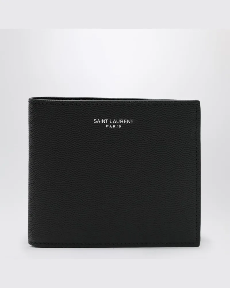 Saint Laurent Schwarzes East/West-Portemonnaie aus Leder in „Grain de Poudre"-Optik Schwarz