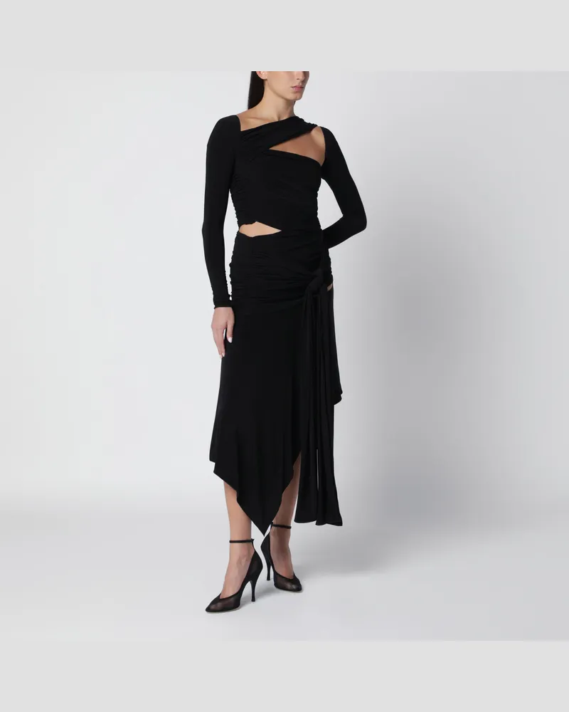ATTICO Black draped cut-out midi dress Black