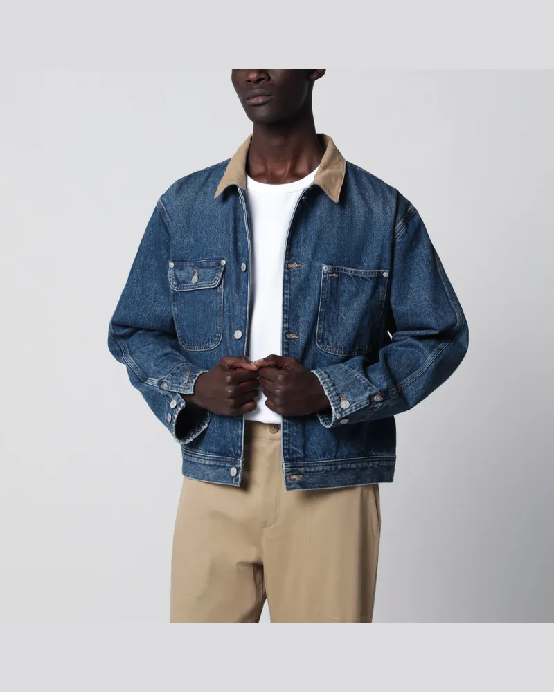 Ralph Lauren Blaue Denimjacke mit geripptem Kragen Blue