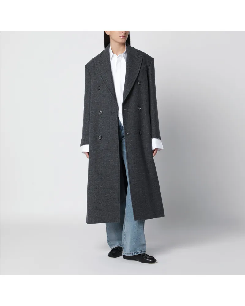 AMI Paris Long double-breasted carbon grey wool coat Grey