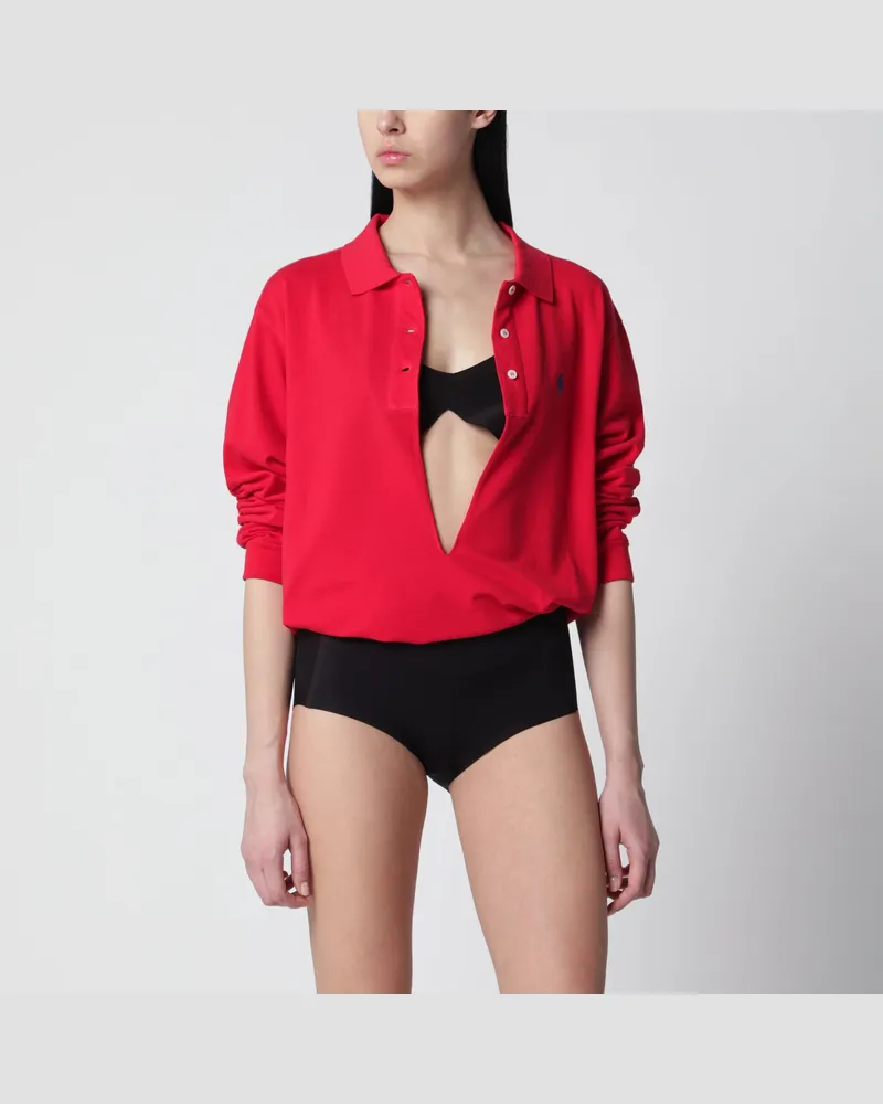 Prada Rotes Poloshirt aus Baumwollpiqué Red