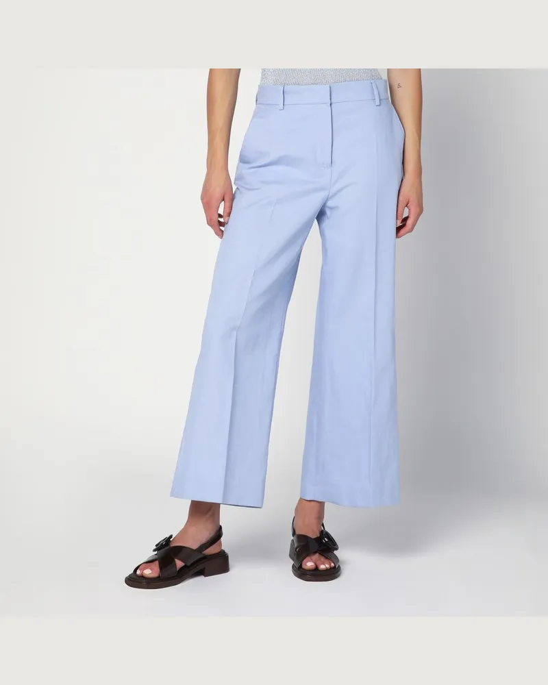 Max Mara Blaue Baumwoll- und Leinenhosen Weiß