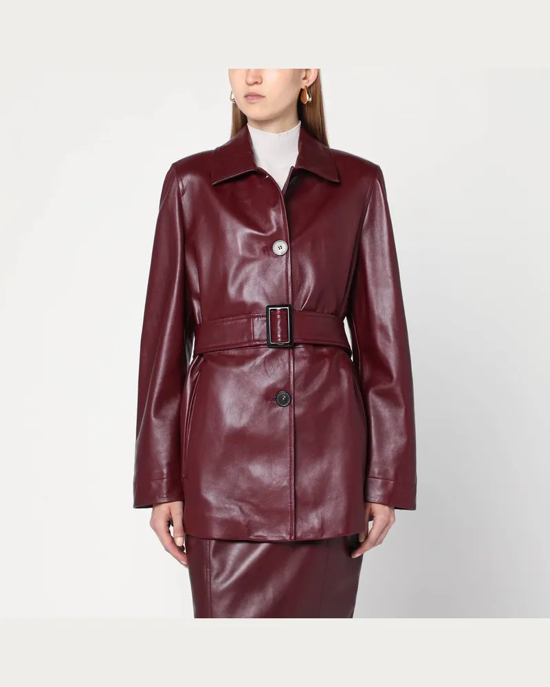 Max Mara Jacke mit Gürtel aus bordeauxfarbenem Nappaleder Mehrfarbig
