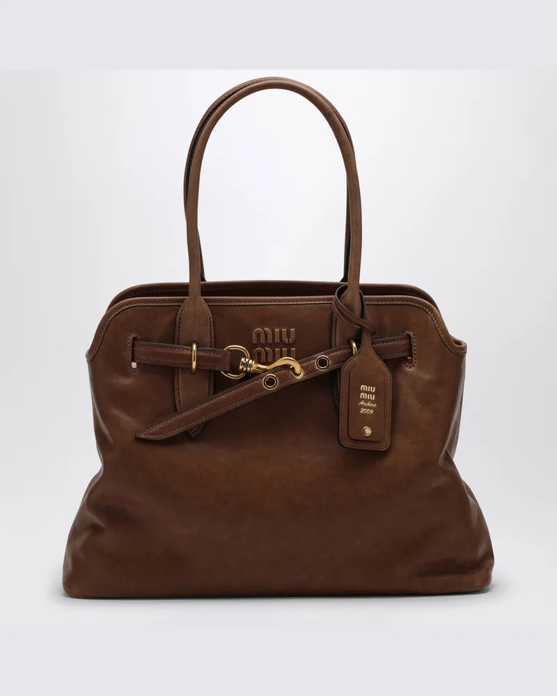 Miu Miu Schwarze Aventure Tasche aus Nappaleder Brown