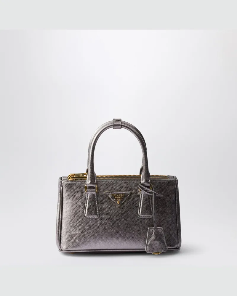 Prada Galleria Mini Tasche aus verchromtem Lack-Saffiano Grey
