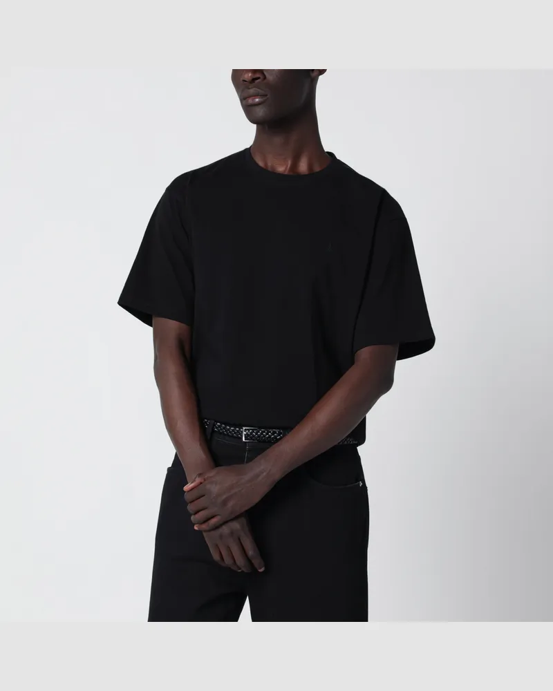 Saint Laurent Schwarzes Oversize-T-Shirt Aus Baumwolle Mit Cassandre-Logo Black