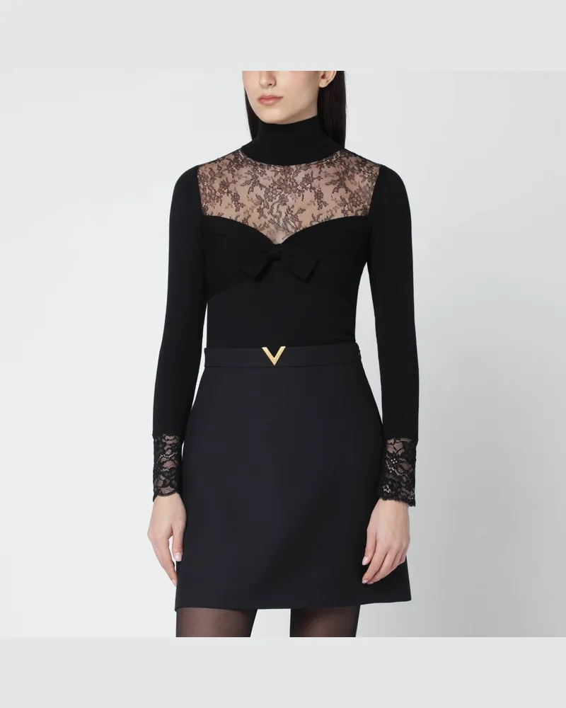 Valentino Garavani Schwarzes Top mit Spitzeneinsätzen Schwarz