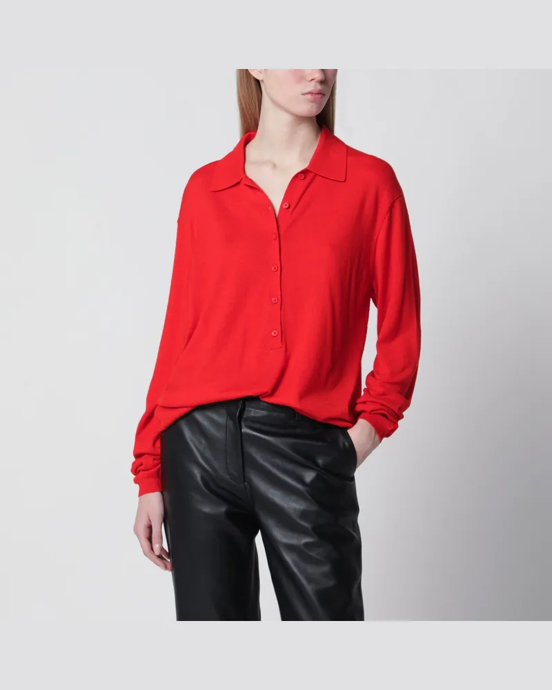 FRANKIE Shop Strickpolo Tala mit V-Ausschnitt aus Wollmix in Rot Red