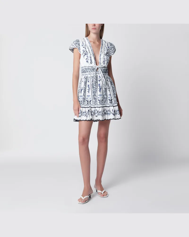 FARM Rio Elfenbeinfarbenes Minikleid mit blauem Blumenprint White