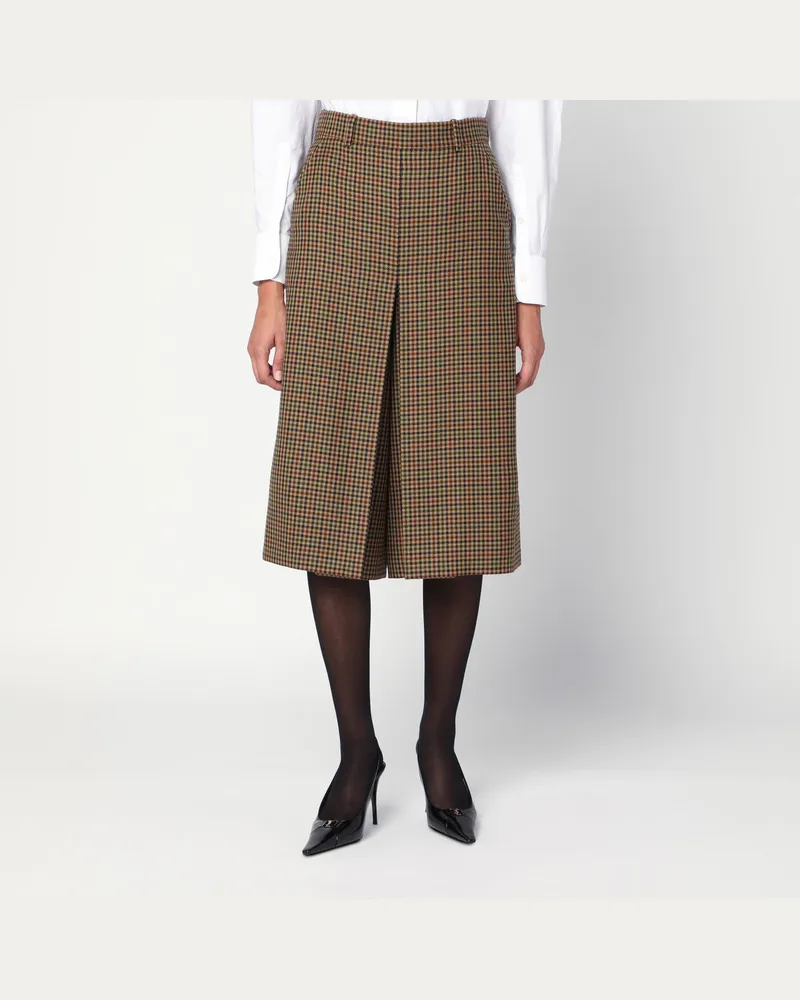 Saint Laurent Karierter Woll-Culotte-Rock Beige