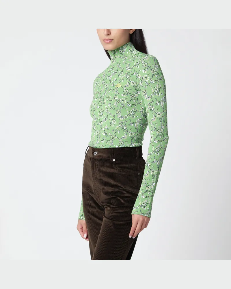 Loewe Grünes Top mit hohem Kragen und floralem Jacquardmuster Multicolor