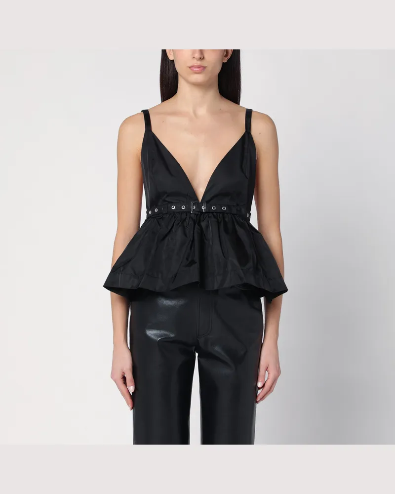 Ganni Schwarzes Top aus Duchesse mit Riemen Black