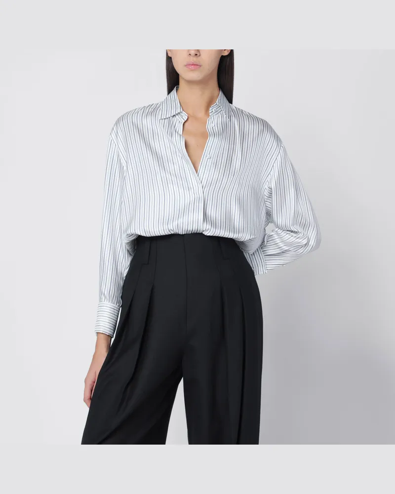 Max Mara Weites gestreiftes Seidenhemd White