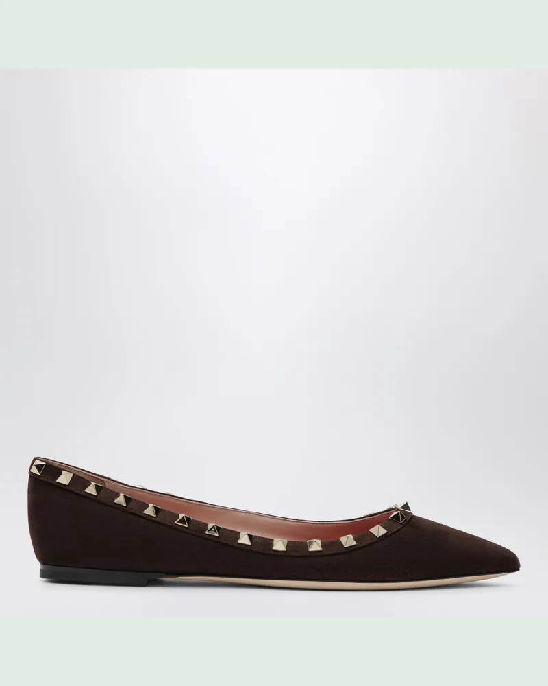 Valentino Garavani Rockstud Ballerinas aus braunem Veloursleder Brown
