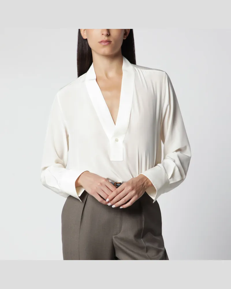 Victoria Beckham Bluse mit V-Ausschnitt aus elfenbeinfarbener Seide White