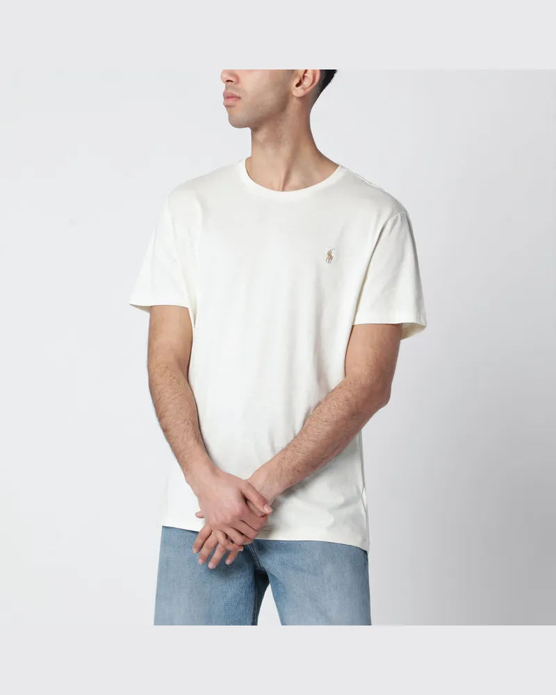 Ralph Lauren Cremefarbenes Custom Slim-Fit T-Shirt Aus Baumwolle White
