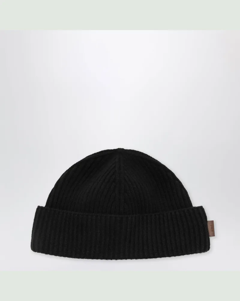 AMI Paris Black ribbed wool beanie Black