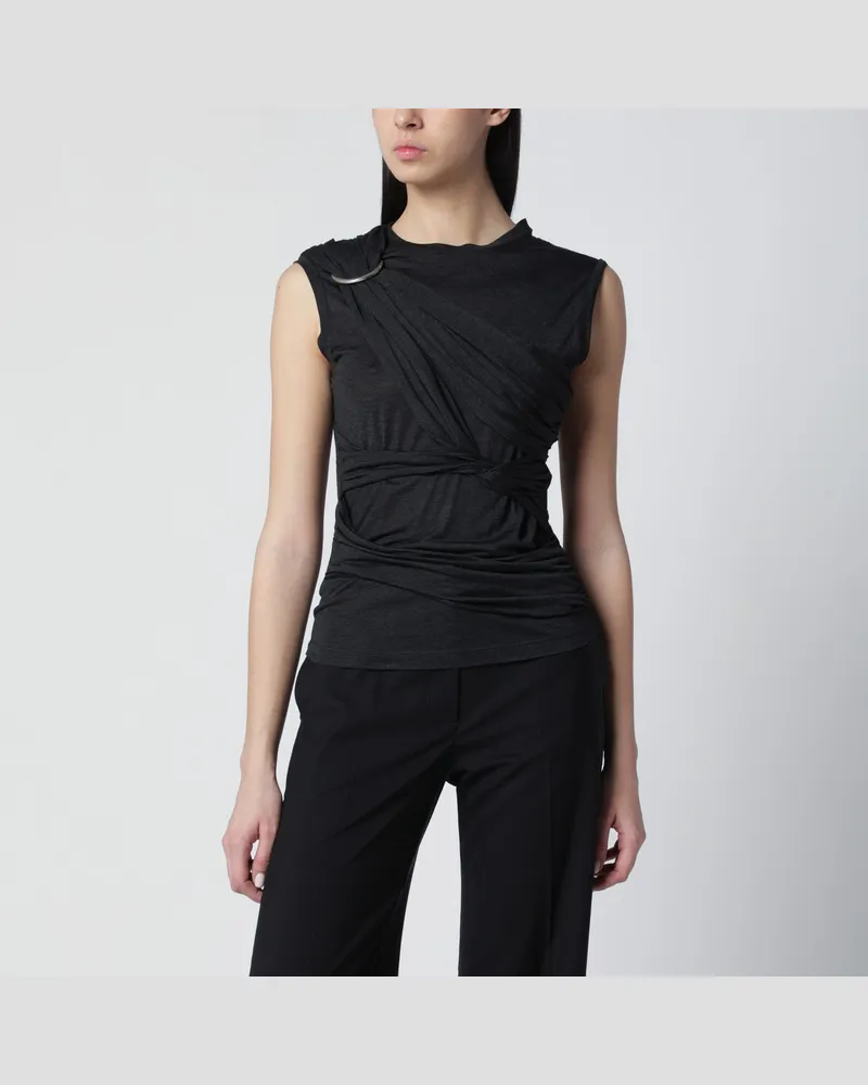 Durazzi Milano Schwarzes meliertes Top mit geflochtenen Details 