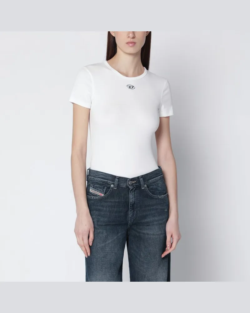 Diesel Weißes T-Shirt mit metallischem Oval D Weiß