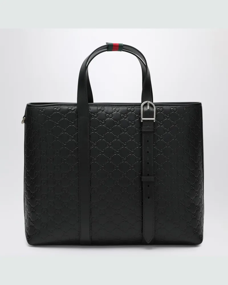 Gucci Große schwarze GG-Emblem-Shopping-Bag Black