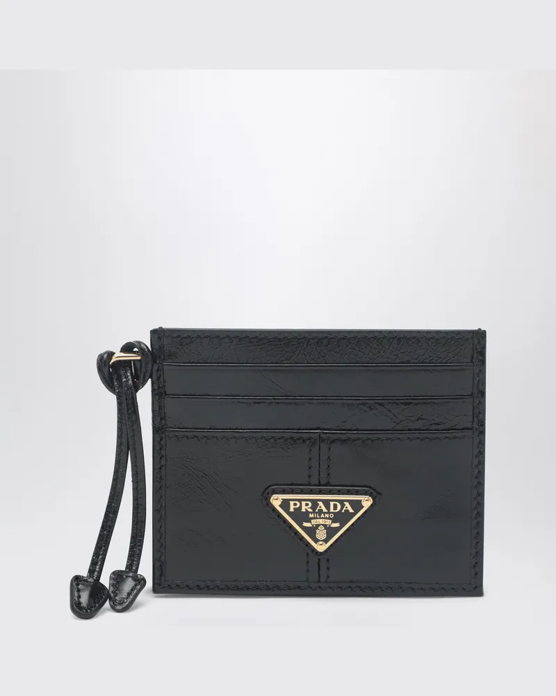 Prada Kartenetui aus schwarzem Leder mit Dreieckslogo 