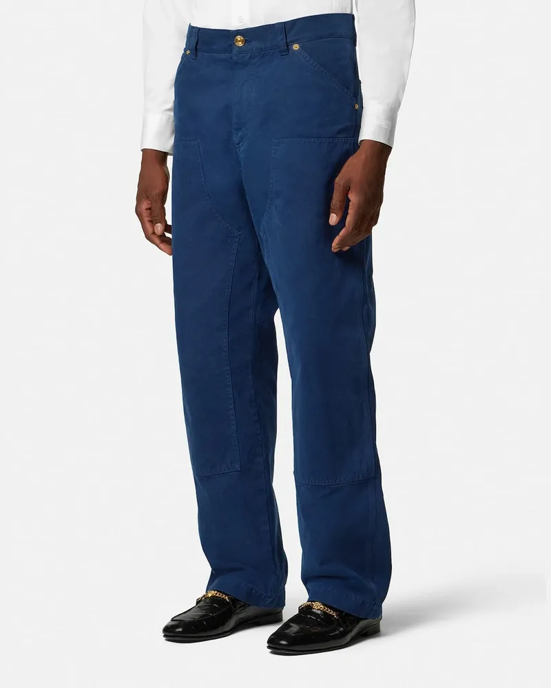Versace Carpenter-Hose aus Baumwolle in Petrolblau Blue