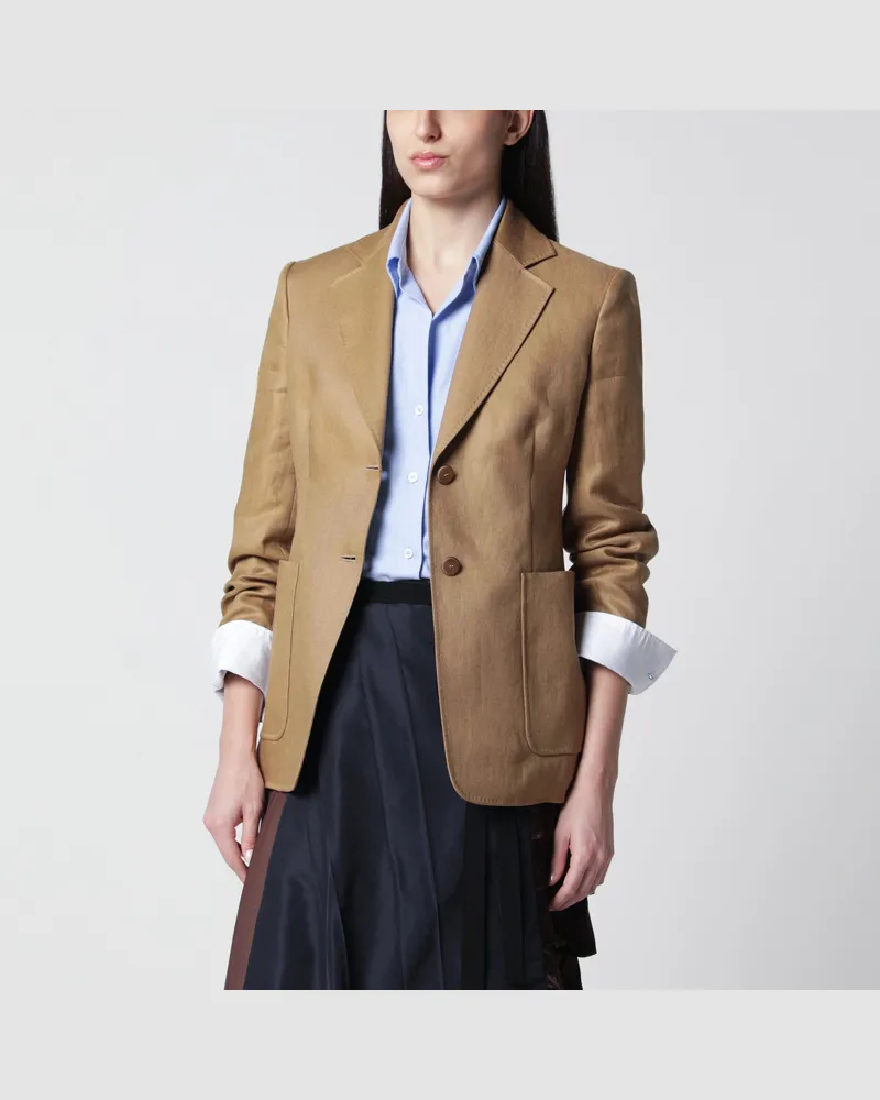 Max Mara Halbtaillierter einreihiger Blazer aus beigem Leinen Beige
