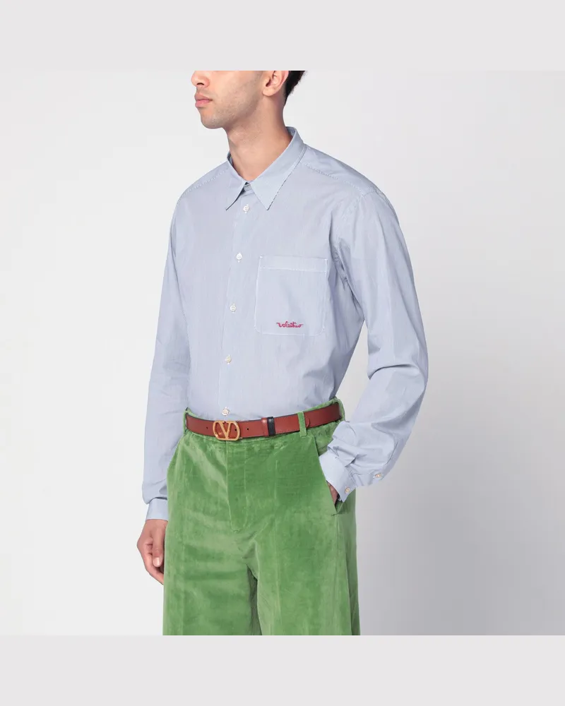 Valentino Garavani Hellblaues Baumwollhemd mit Logo Light