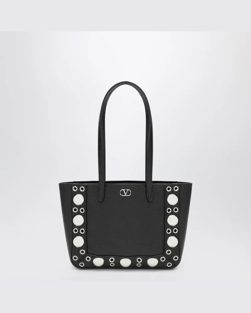 Valentino Garavani Mini Nellcôte Tasche aus schwarzem genarbtem Kalbsleder Schwarz