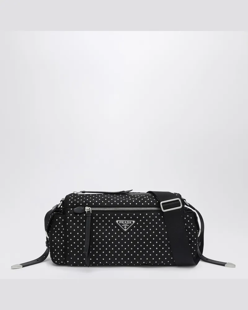 Prada Schwarze Re-Nylon-Tasche mit Nieten Black