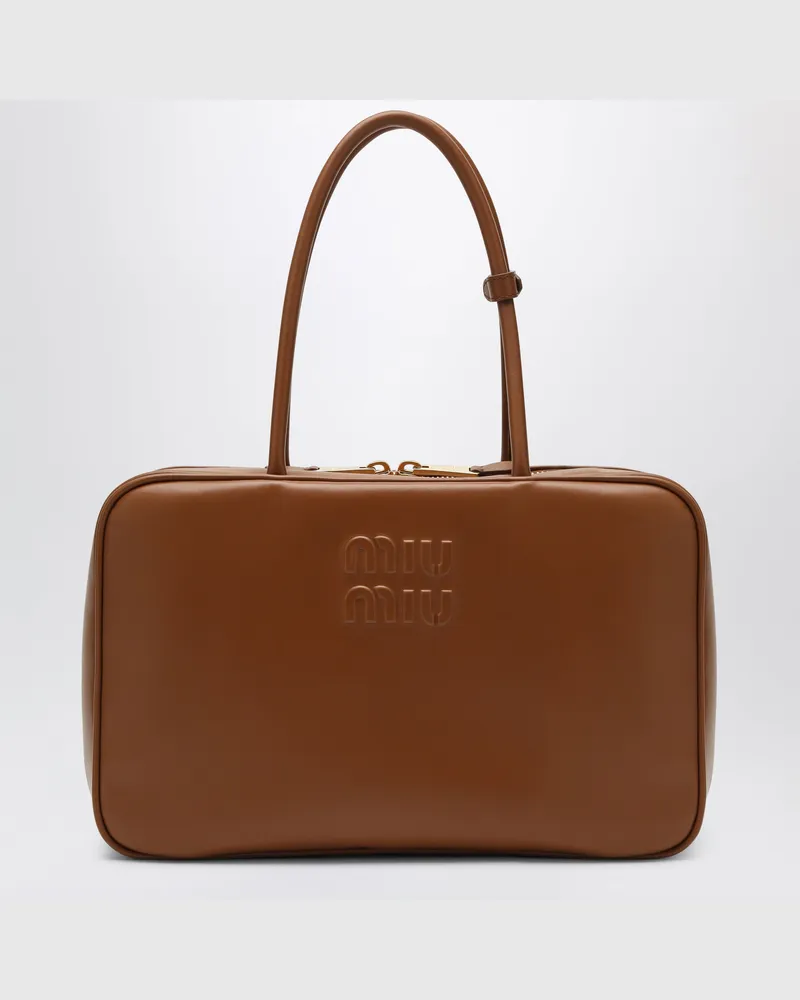 Miu Miu Beau Large Tasche aus cognacfarbenem Leder Brown